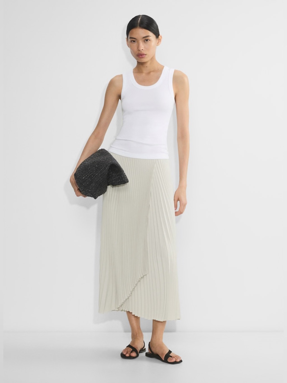 Babaton Ladder Pleated Midi Skirt in Cream Like New